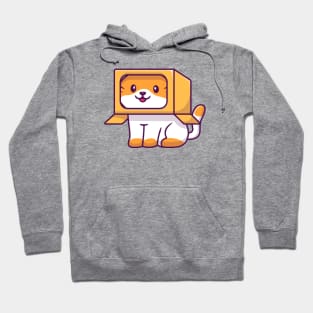 Cute Cat Playing In The Box Cartoon (6) Hoodie